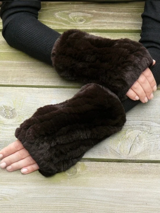 Plush Faux Fur Fingerless Gloves ▪︎ Coffee ▪︎ Sz 7.87" - Picture 2 of 2